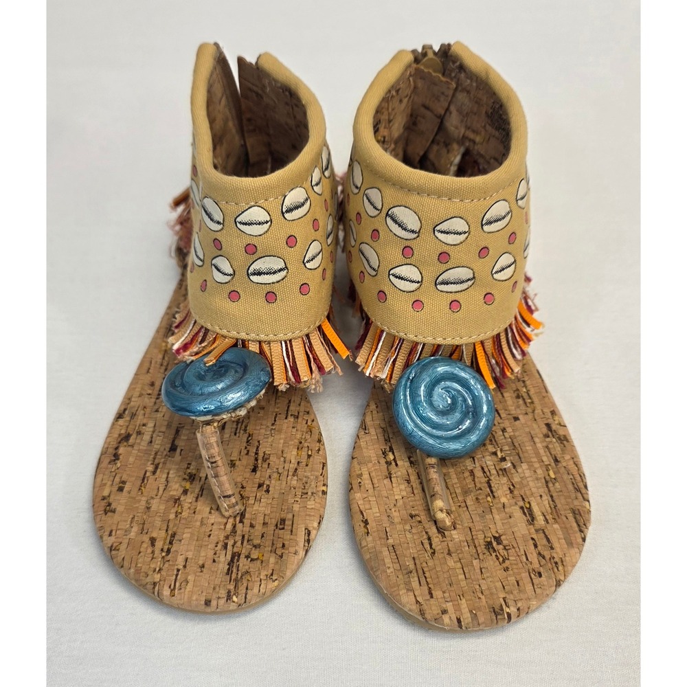 Disney Moana Heart of Te Fiti Fringe Gladiator Sandals Tan Blue Kids 11/12